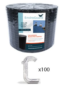 PVC Coated Solar Mesh Bird Deterrent - 30m Roll with 100 Clear Clips